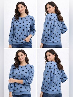 CLOSET CLEAN-OUT✨ Who What Wear Blue and Black Polka Dot Top Size: XXL